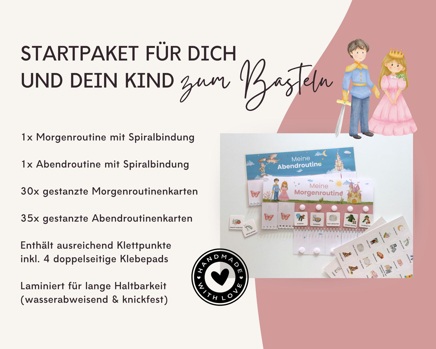 Routineplaner Montessori inkl. Symbolkarten - Design PRINZESSIN - Personalisierbar