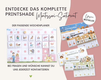 Routineplaner Montessori inkl. Symbolkarten - Design PRINZESSIN - Personalisierbar