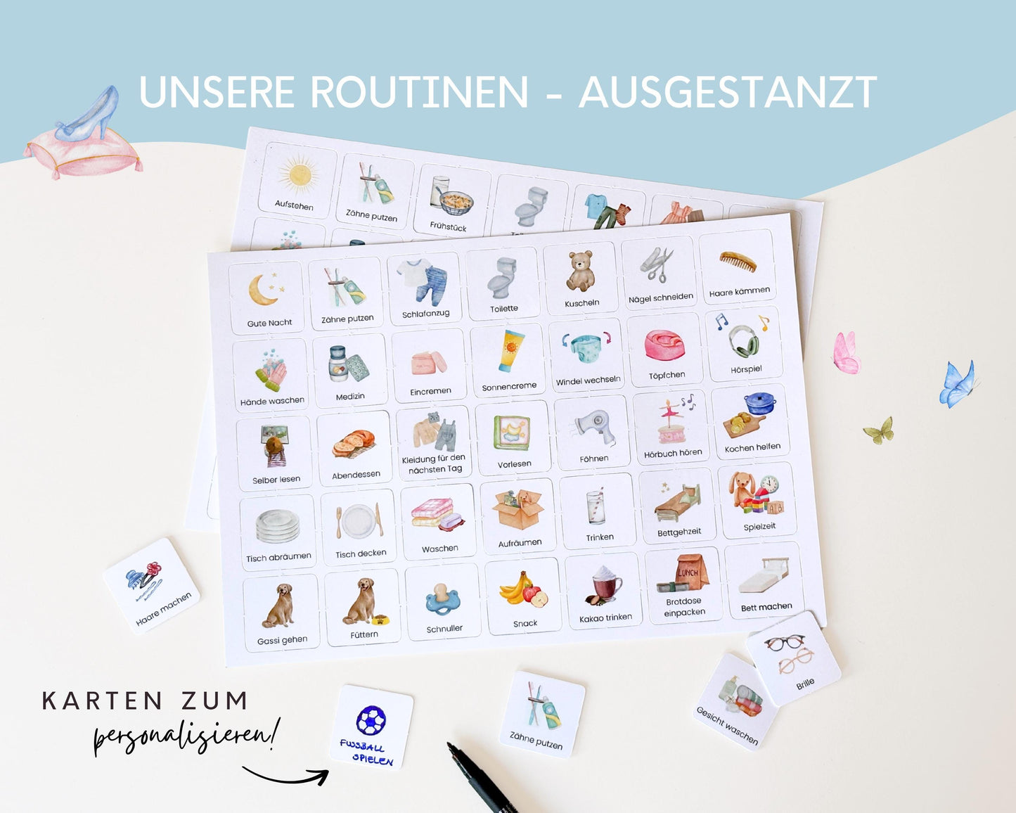 Routineplaner Montessori inkl. Symbolkarten - Design CINDERELLA - Personalisierbar