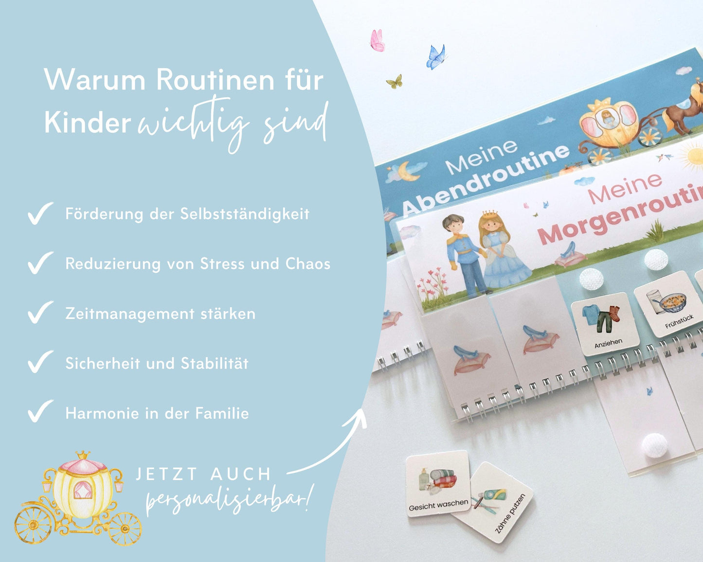 Routineplaner Montessori inkl. Symbolkarten - Design CINDERELLA - Personalisierbar