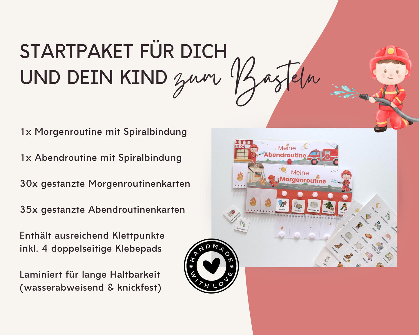 Routineplaner Montessori inkl. Symbolkarten - Design FEUERWEHR - Personalisierbar