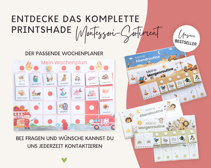 Routineplaner Montessori inkl. Symbolkarten - Design FEUERWEHR - Personalisierbar