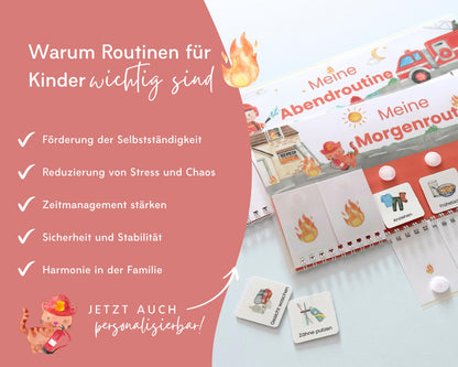 Routineplaner Montessori inkl. Symbolkarten - Design FEUERWEHR - Personalisierbar