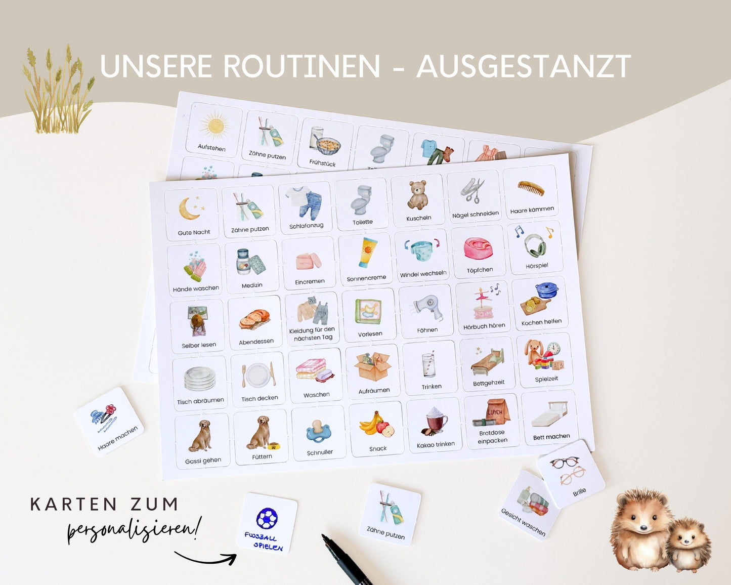 Routineplaner Montessori inkl. Symbolkarten - Design OTTER - Personalisierbar