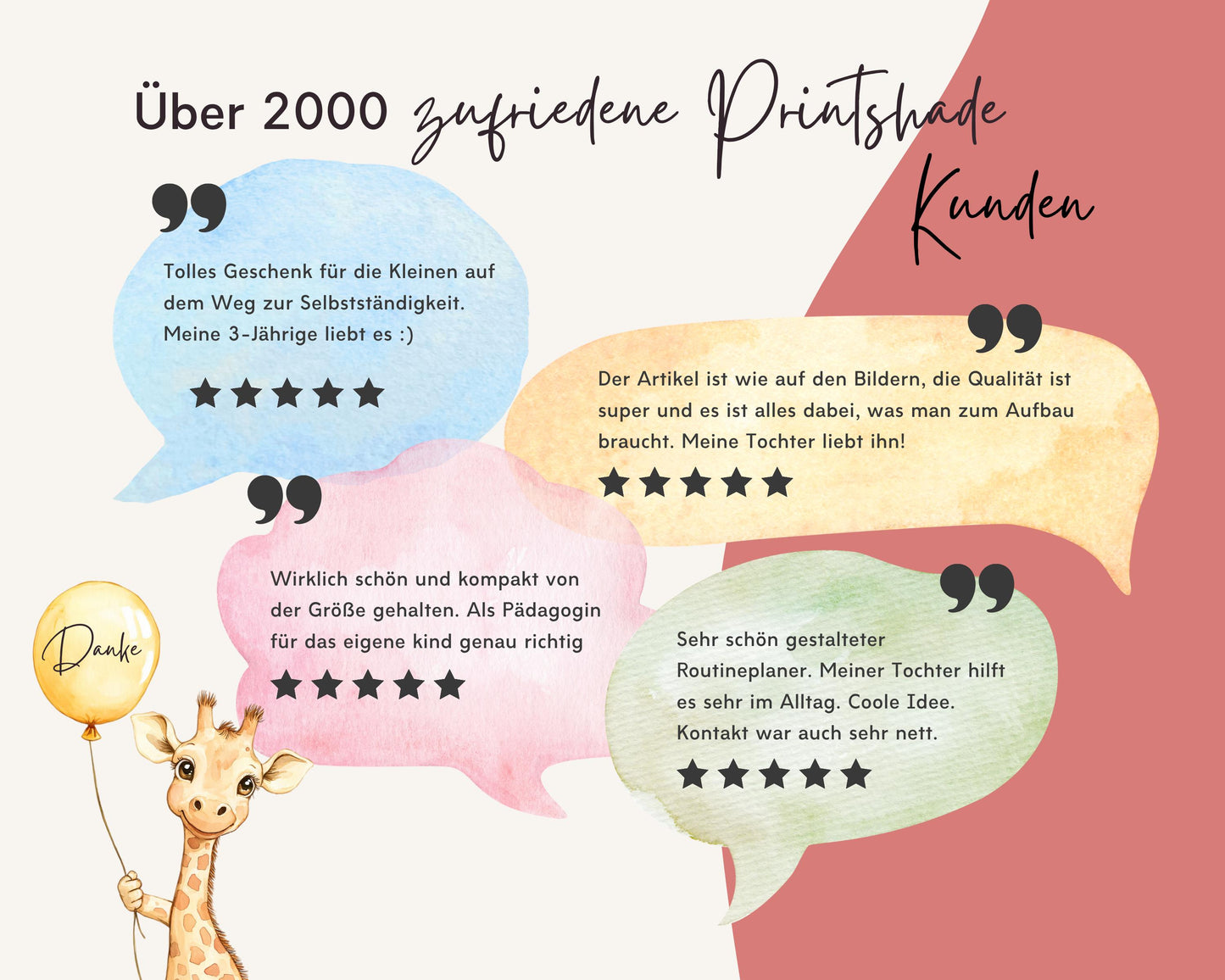 Routineplaner Montessori inkl. Symbolkarten - Design MEERJUNGFRAU ROT - Personalisierbar