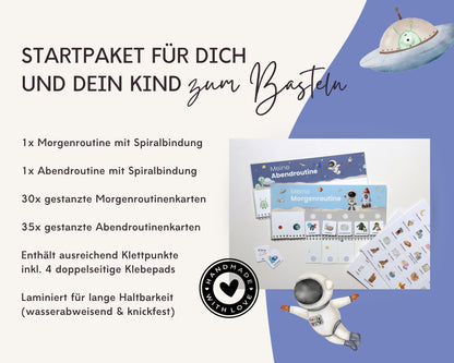 Routineplaner Montessori inkl. Symbolkarten - Design ASTRONAUT - Personalisierbar