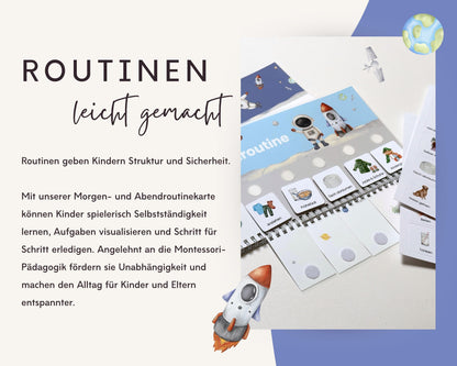 Routineplaner Montessori inkl. Symbolkarten - Design ASTRONAUT - Personalisierbar