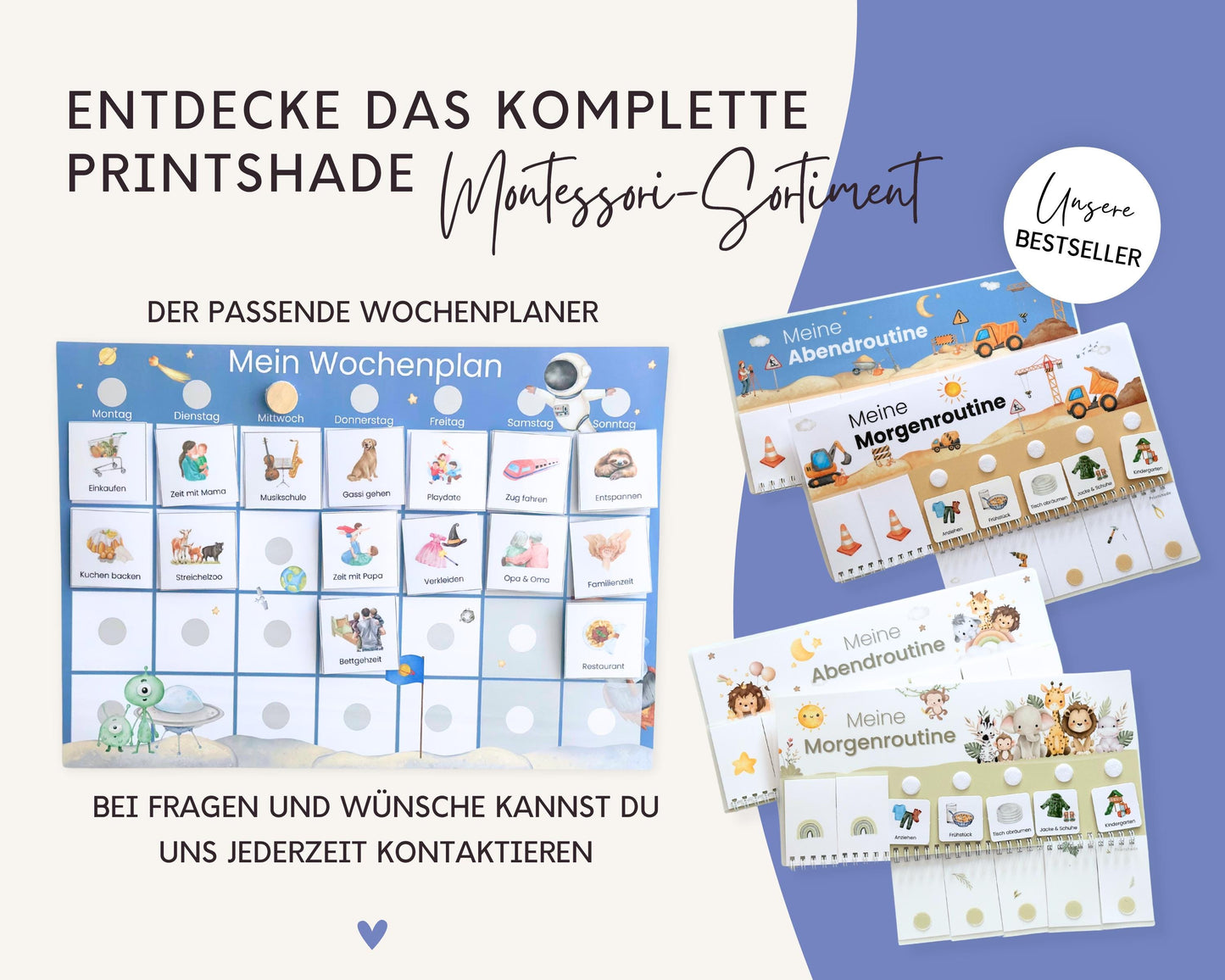 Routineplaner Montessori inkl. Symbolkarten - Design ASTRONAUT - Personalisierbar