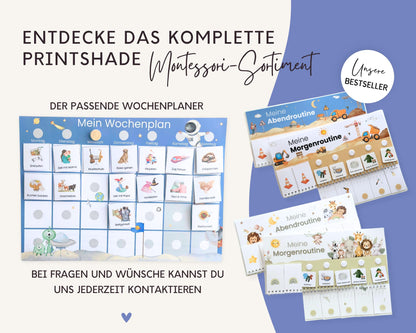 Routineplaner Montessori inkl. Symbolkarten - Design ASTRONAUT - Personalisierbar