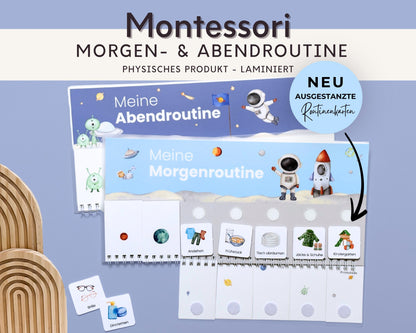 Routineplaner Montessori inkl. Symbolkarten - Design ASTRONAUT - Personalisierbar