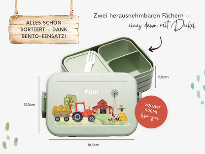 Mepal Brotdose mit Name personalisierbar - Design TRAKTOR ROT - Verschiedene Farben