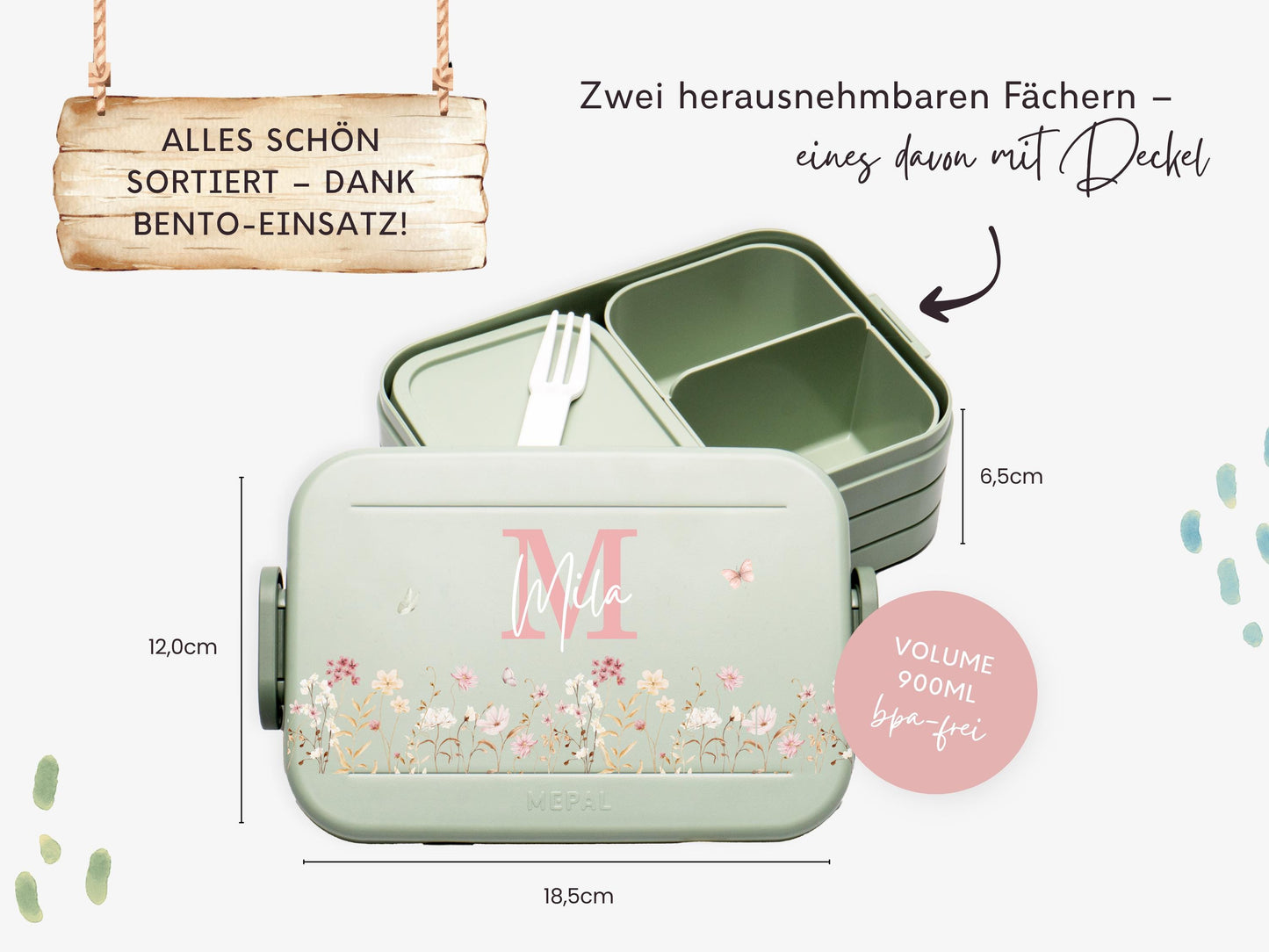 Mepal Brotdose mit Name personalisierbar - Design BLUMENWIESE - Verschiedene Farben