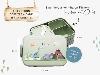 Mepal Brotdose mit Name personalisierbar - Design DINOSAURIER - Verschiedene Farben