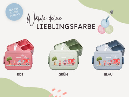 Mepal Brotdose mit Name personalisierbar - Design FEUERWEHR - Verschiedene Farben