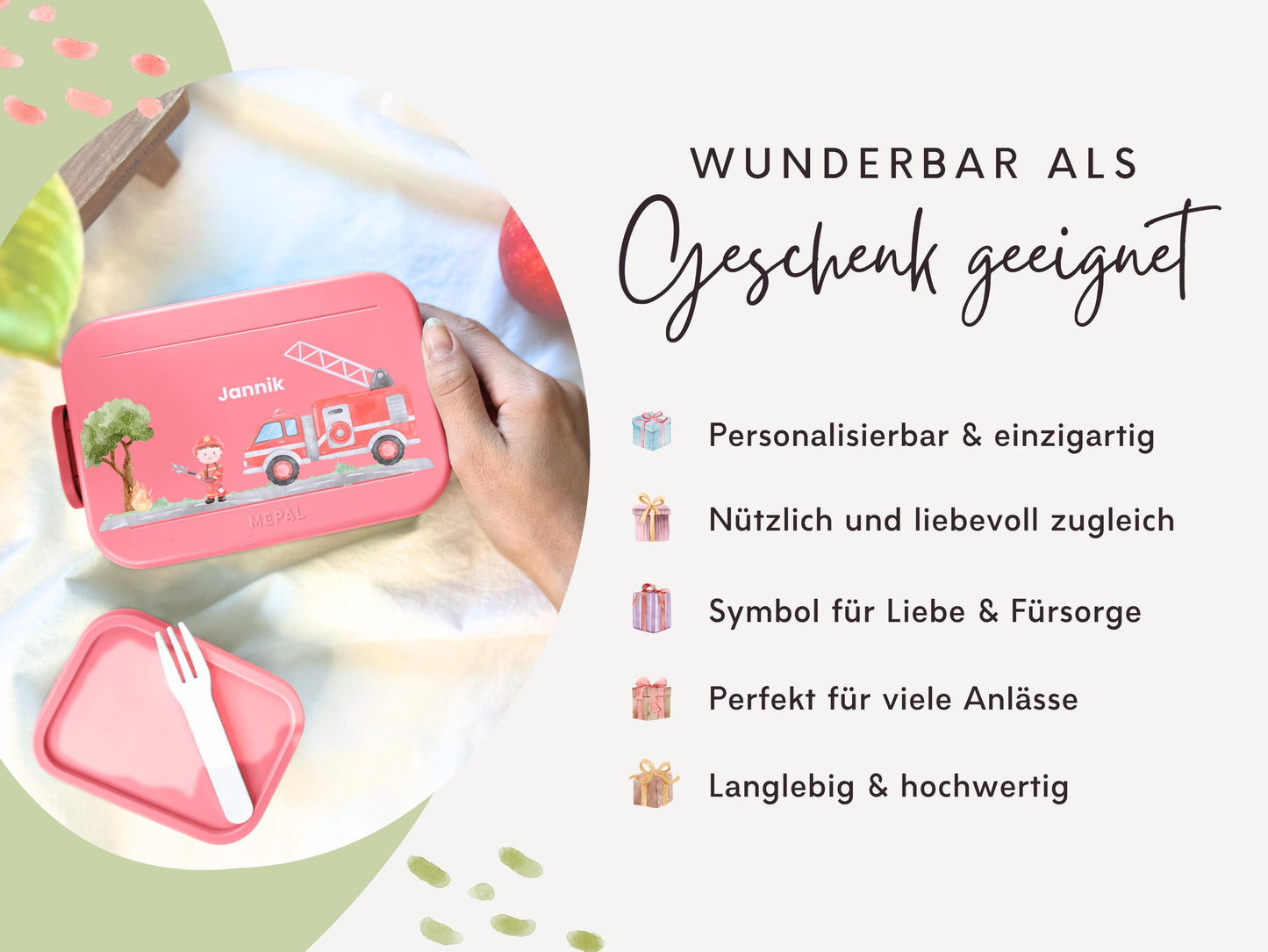 Mepal Brotdose mit Name personalisierbar - Design FEUERWEHR - Verschiedene Farben