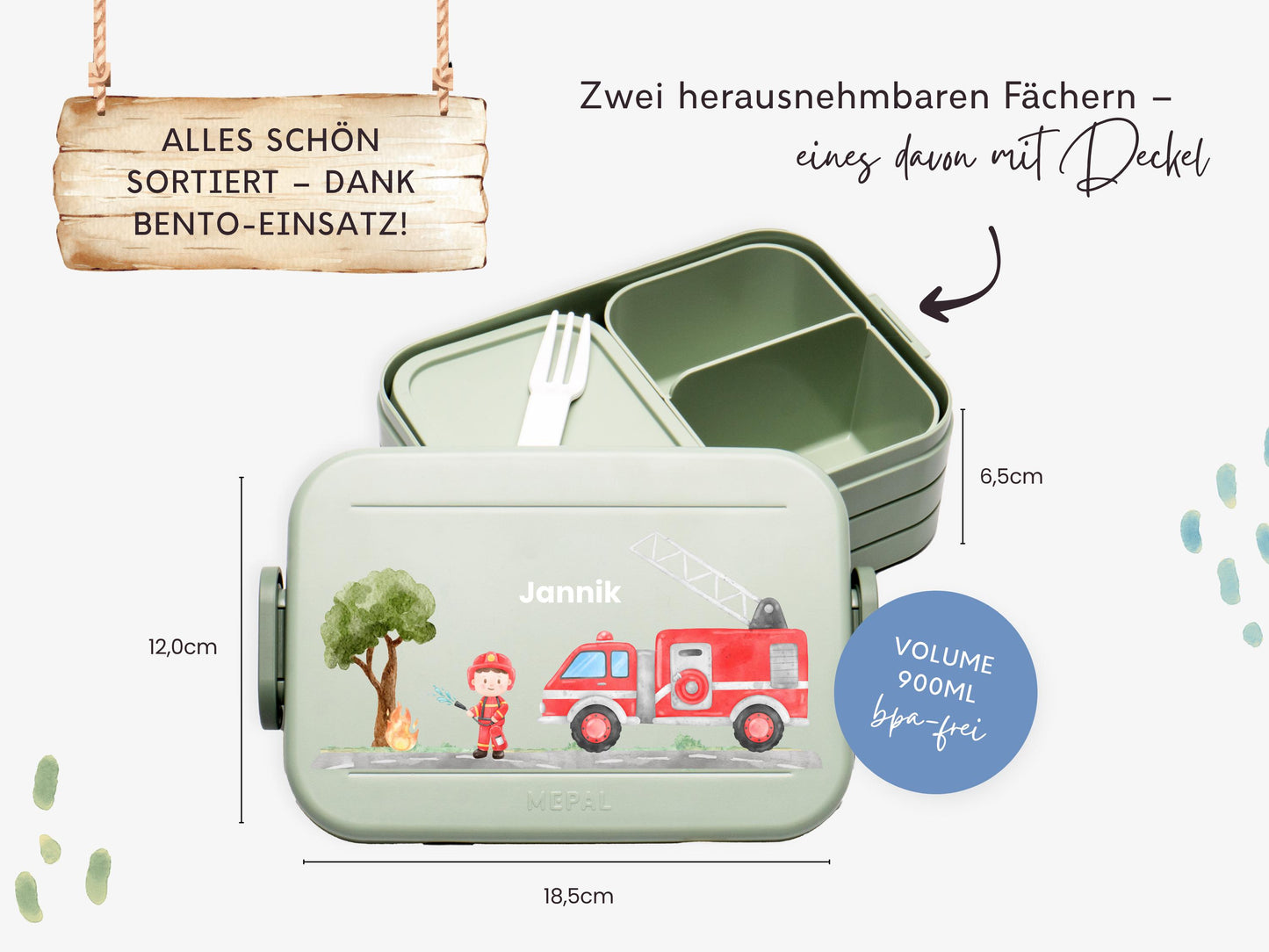 Mepal Brotdose mit Name personalisierbar - Design FEUERWEHR - Verschiedene Farben