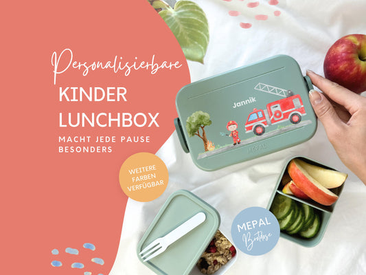 Mepal Brotdose mit Name personalisierbar - Design FEUERWEHR - Verschiedene Farben