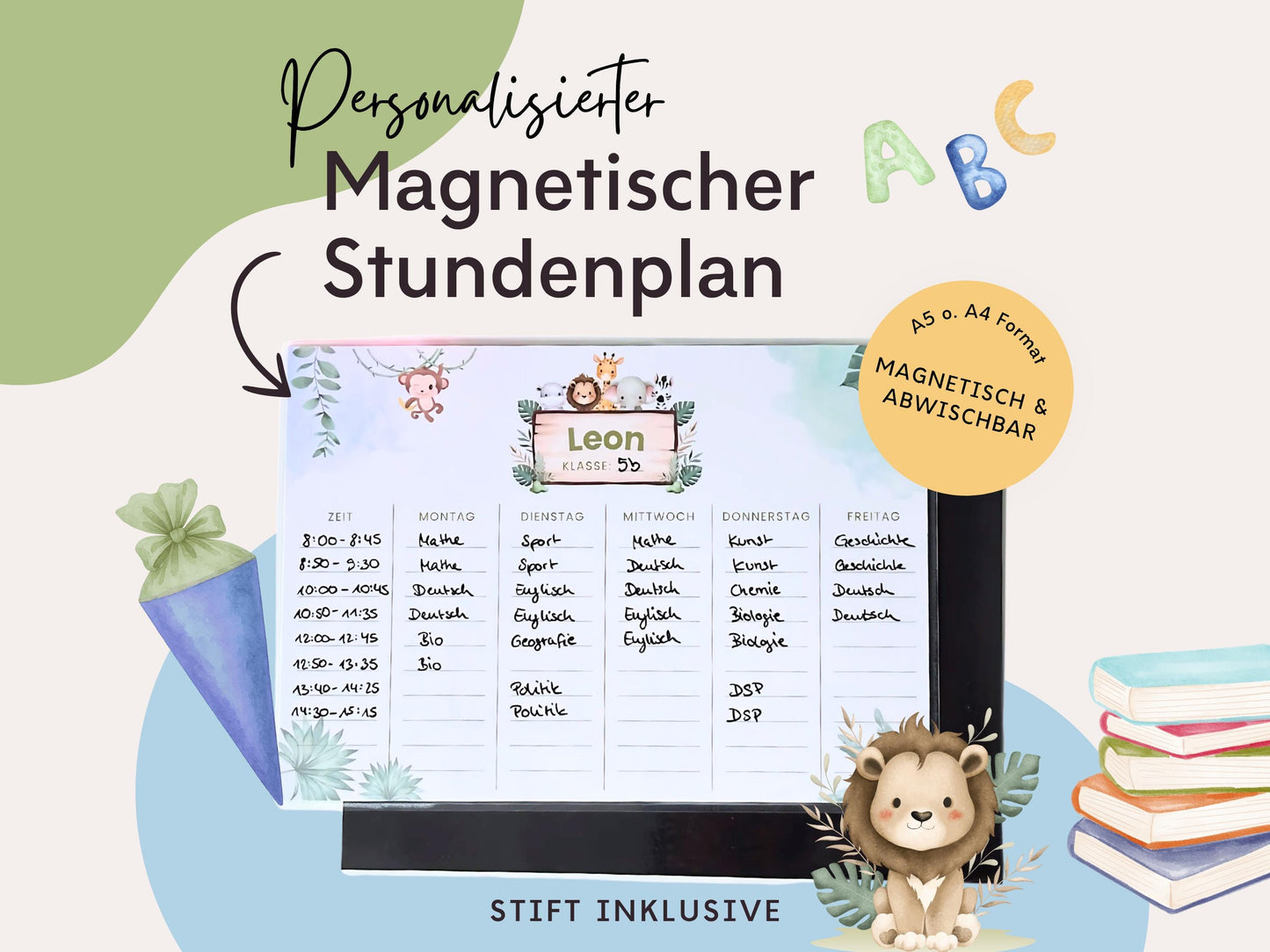 Stundenplan Magnet personalisierbar - Design SAFARI