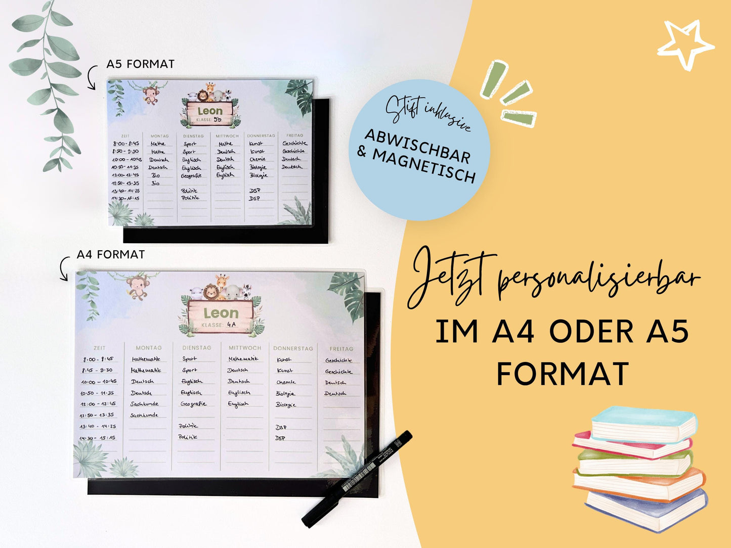 Stundenplan Magnet personalisierbar - Design SAFARI