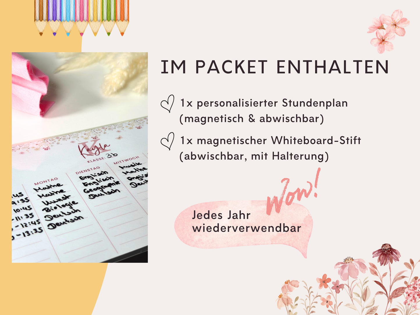 Stundenplan Magnet personalisierbar - Design BLUMEN 