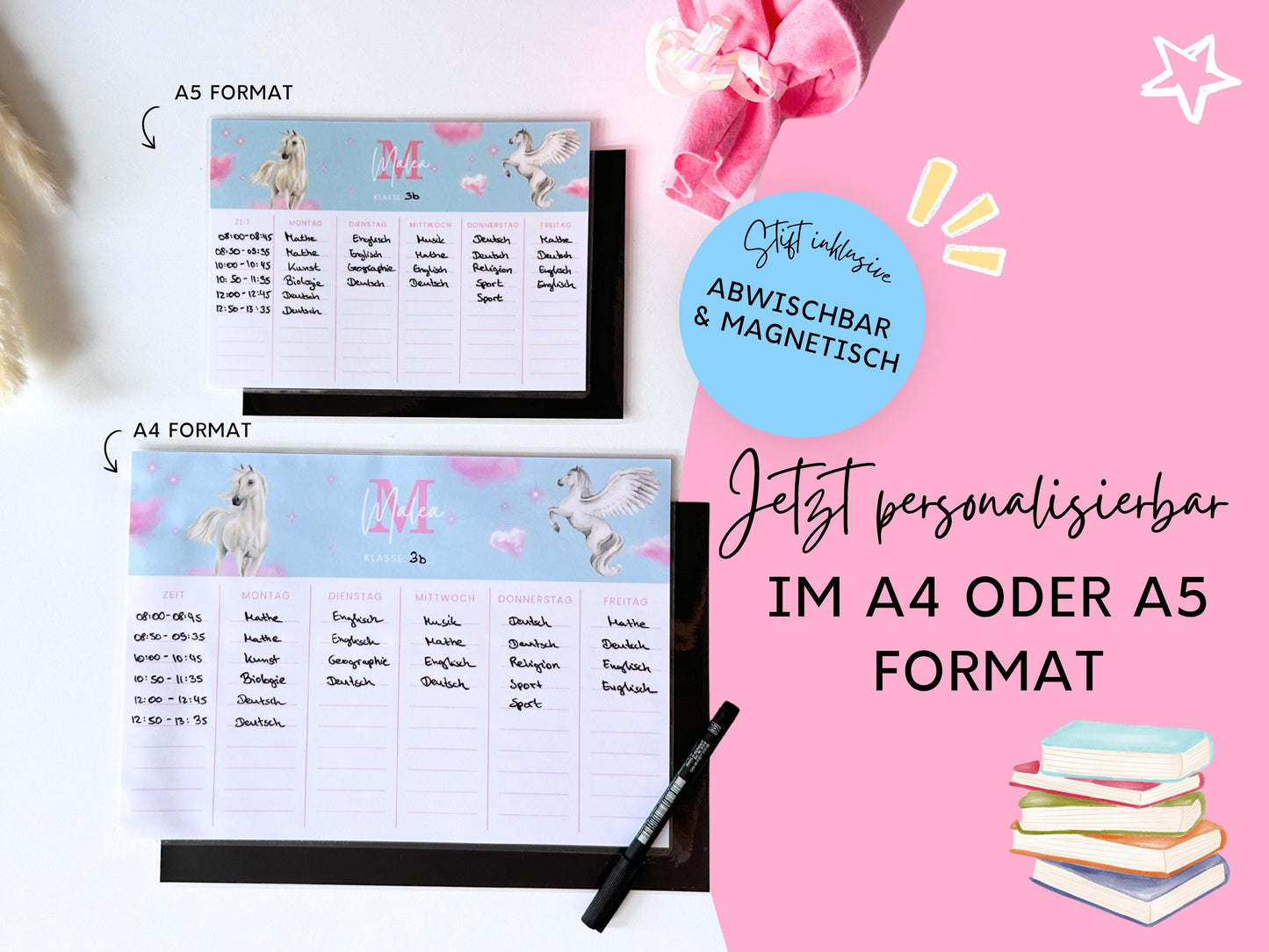 Stundenplan Magnet personalisierbar - Design EINHORN