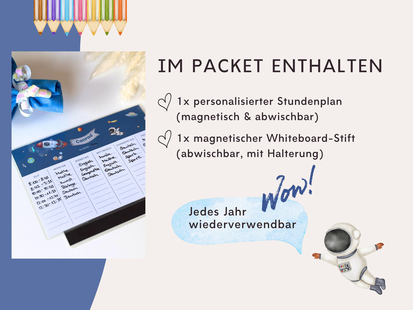 Stundenplan Magnet personalisierbar - Design ASTRONAUT