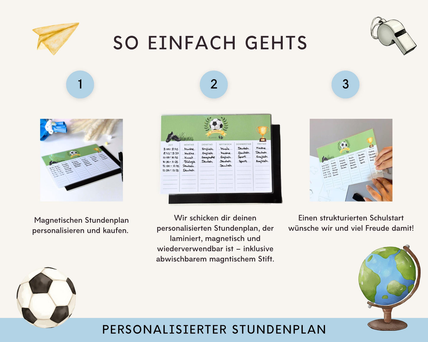 Stundenplan Magnet personalisierbar - Design FUSSBALL