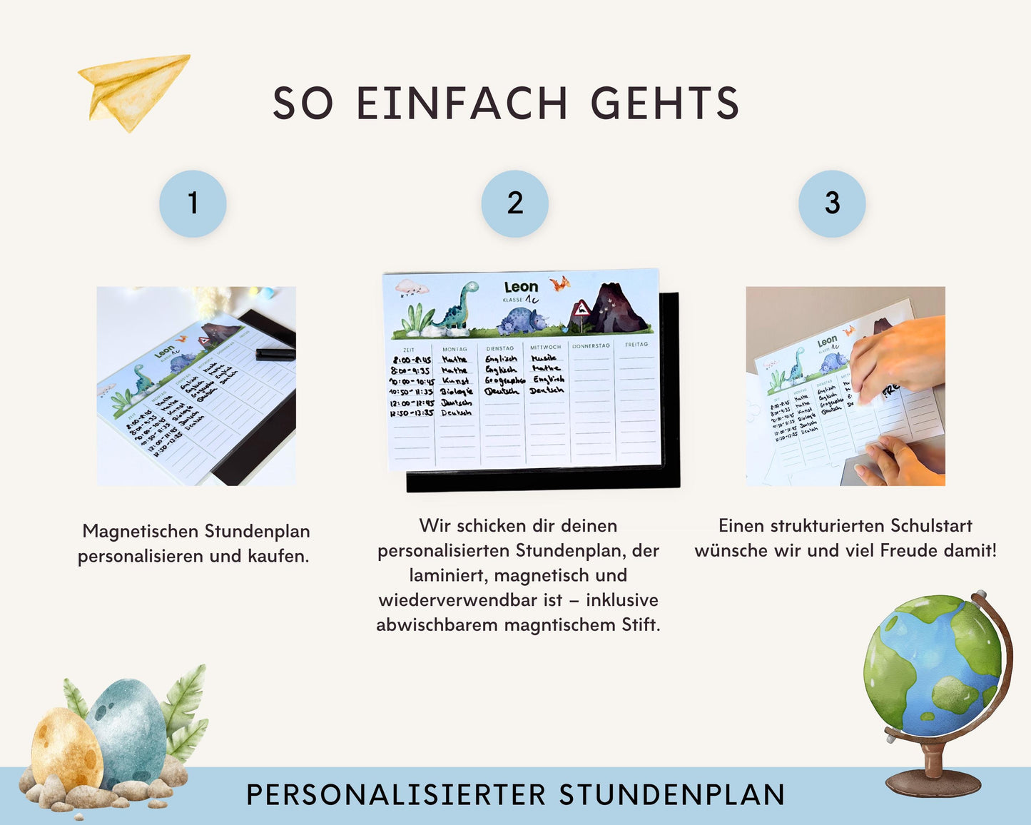 Stundenplan Magnet personalisierbar - Design DINOSAURIER