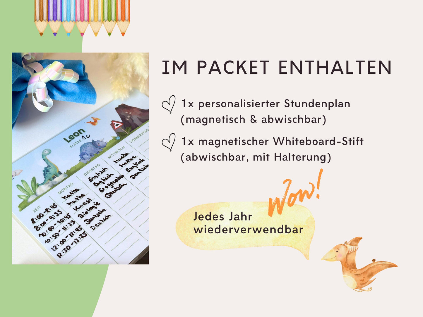 Stundenplan Magnet personalisierbar - Design DINOSAURIER