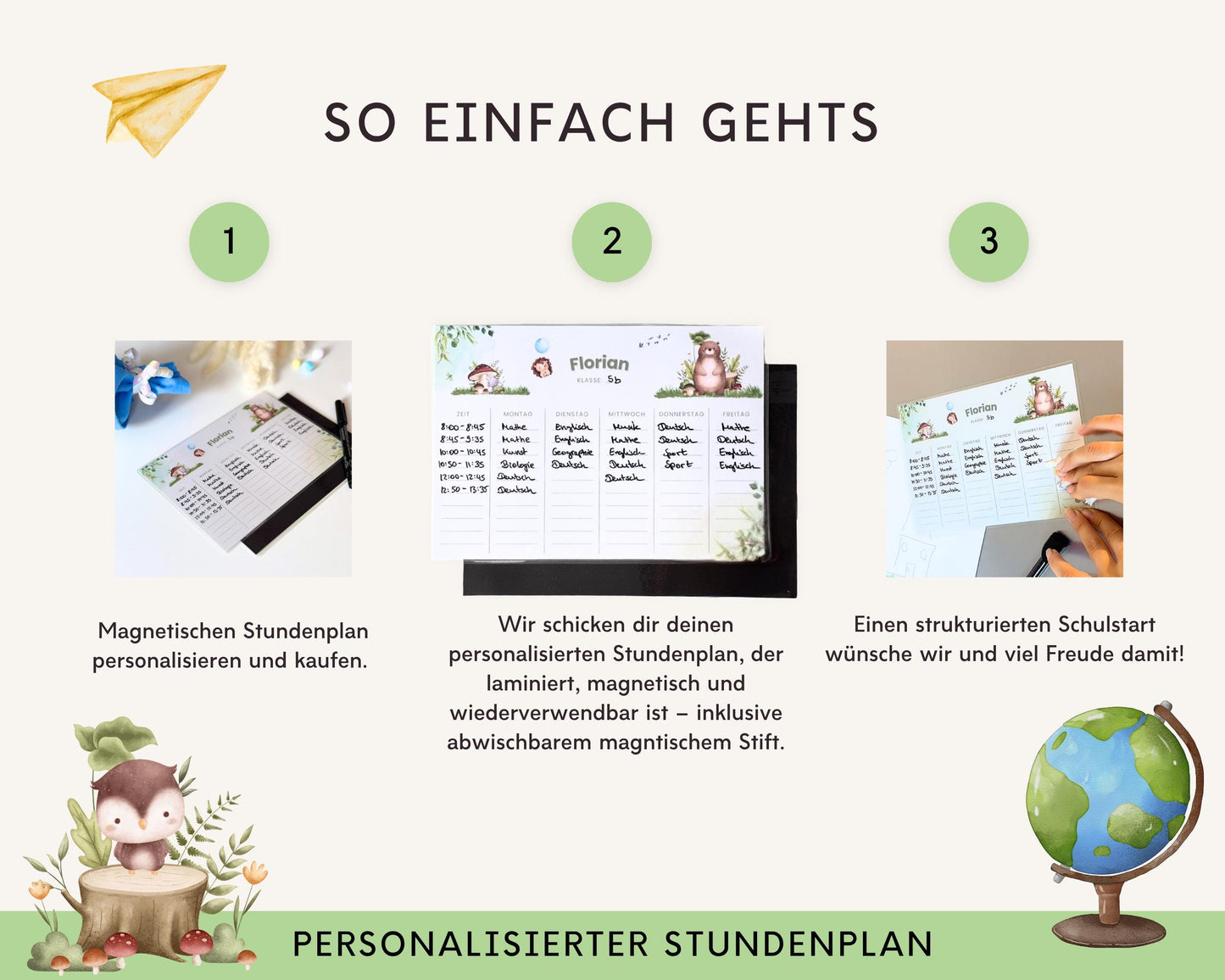 Stundenplan Magnet personalisierbar - Design WALDTIERE