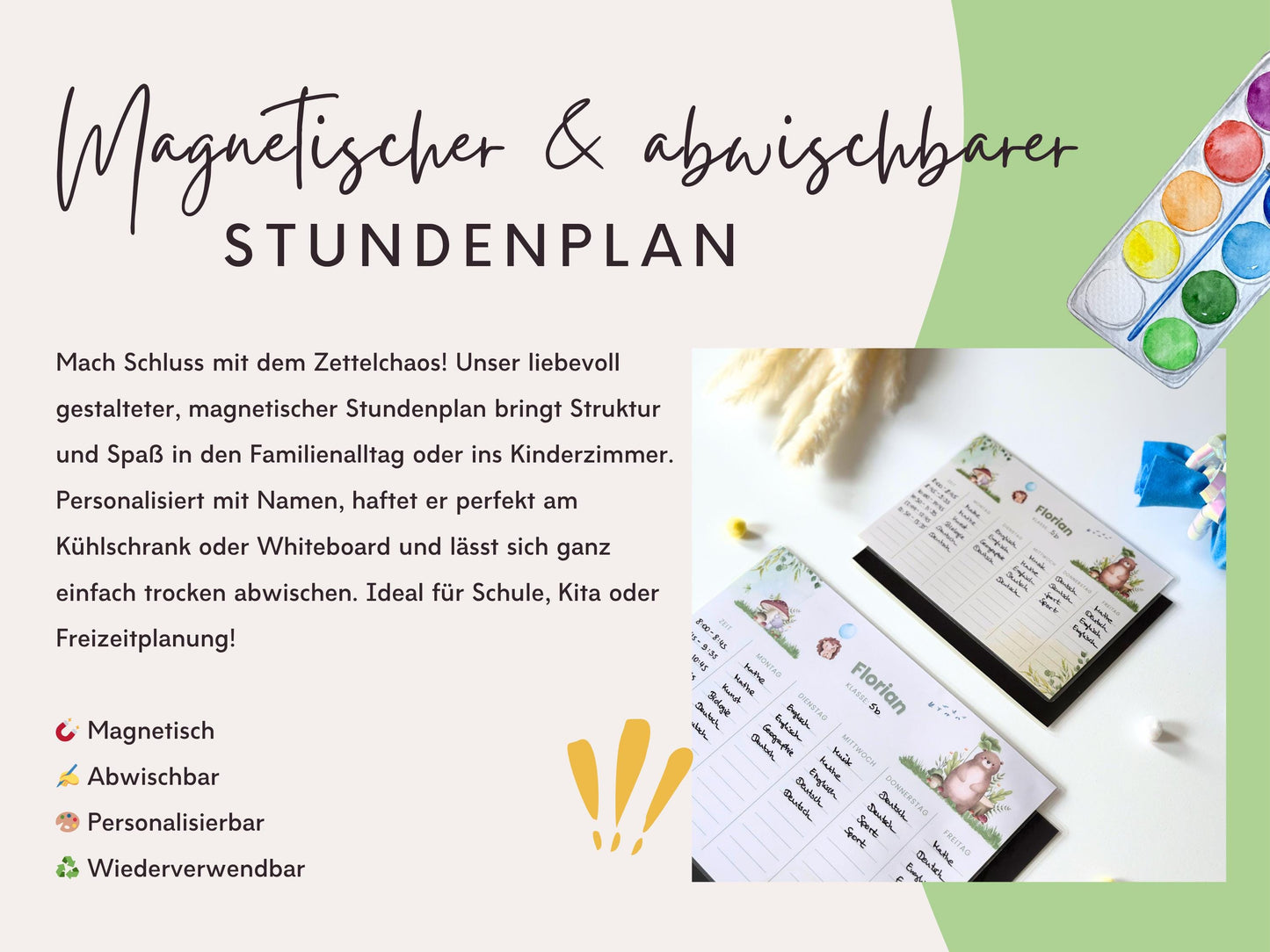 Stundenplan Magnet personalisierbar - Design WALDTIERE