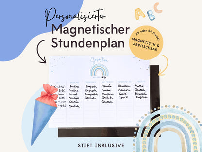 Stundenplan Magnet personalisierbar - Design REGENBOGEN BLAU