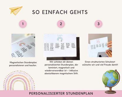Stundenplan Magnet personalisierbar - Design REGENBOGEN ROSA