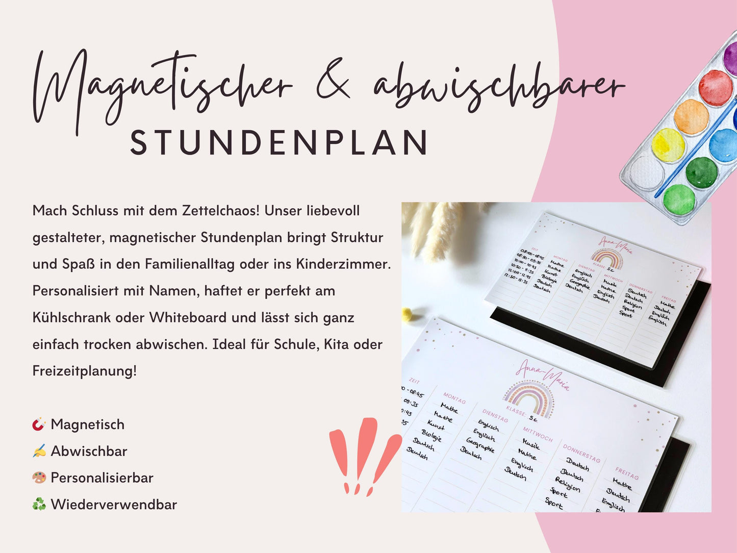 Stundenplan Magnet personalisierbar - Design REGENBOGEN ROSA
