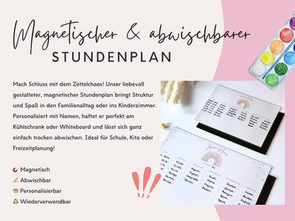Stundenplan Magnet personalisierbar - Design REGENBOGEN ROSA