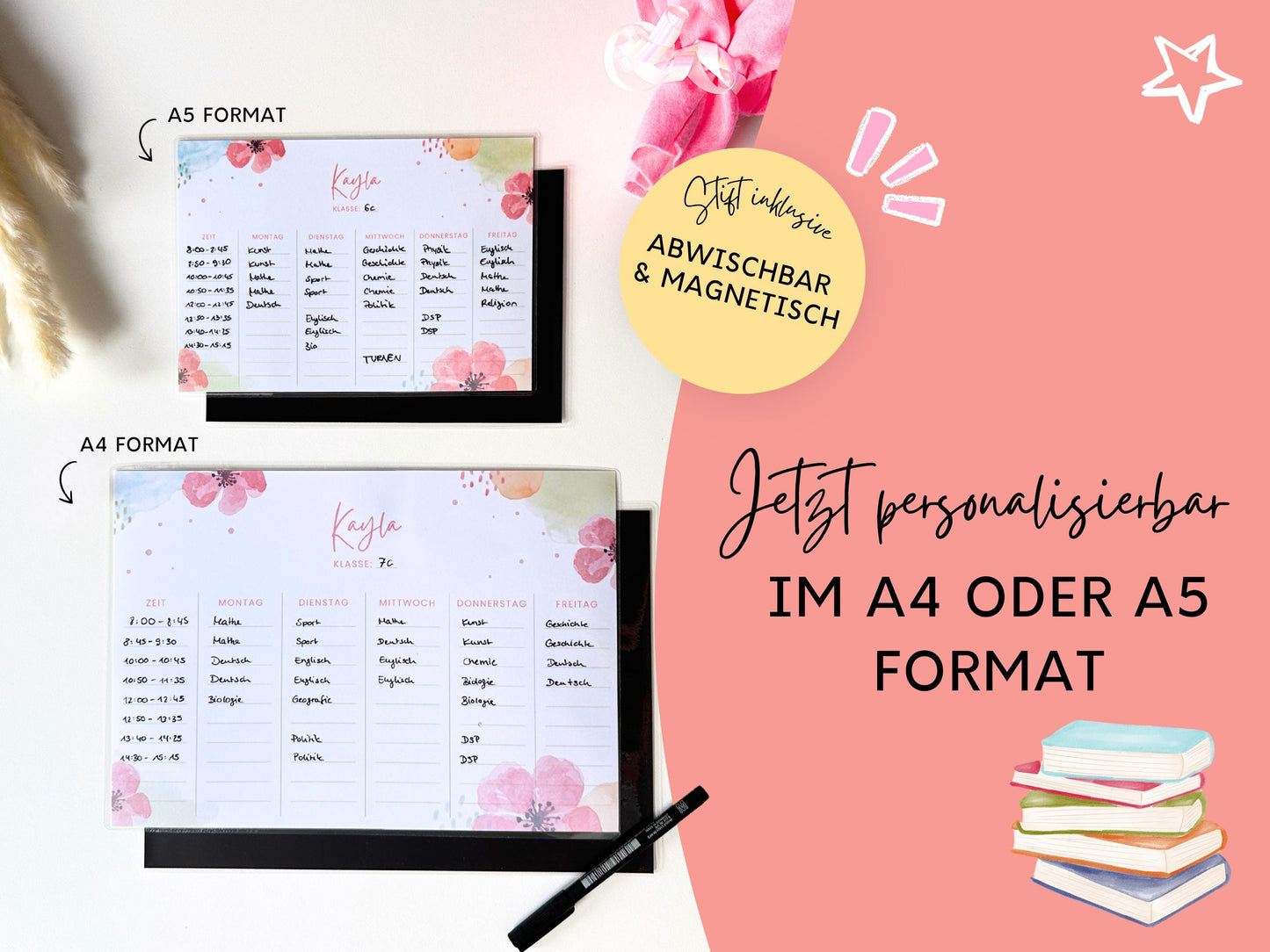 Stundenplan Magnet personalisierbar - Design BLUMEN AQUARELL