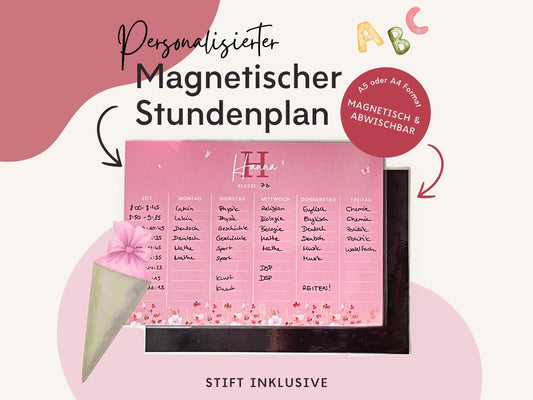 Stundenplan Magnet personalisierbar - Design BLUMEN PINK