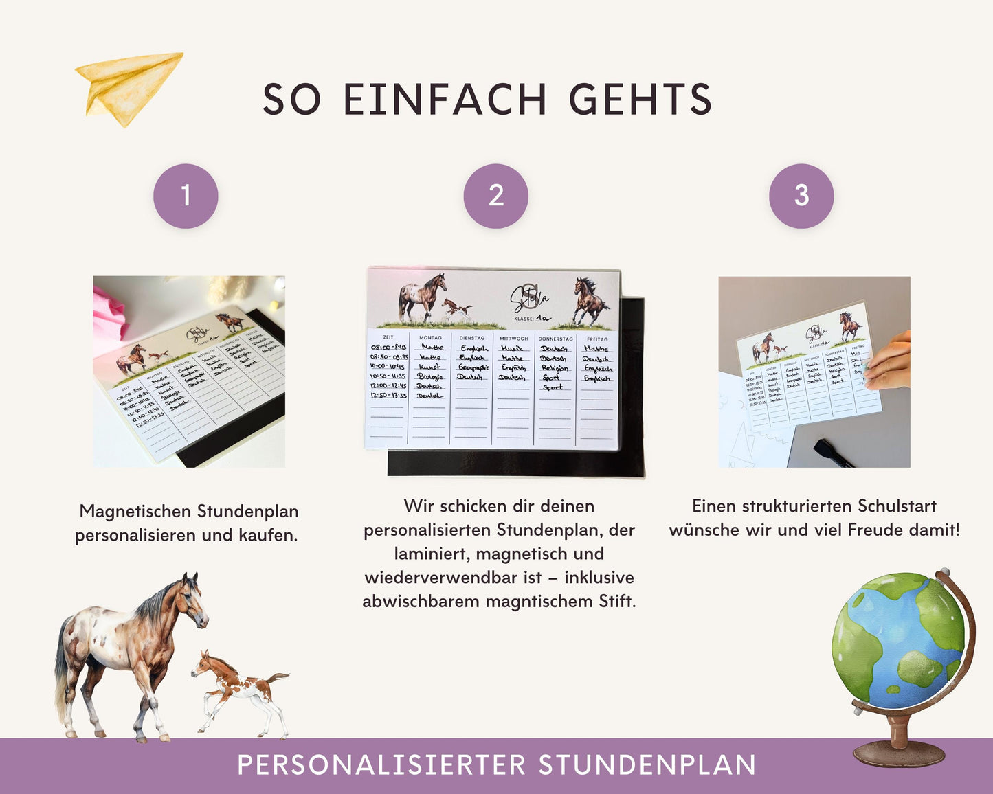 Stundenplan Magnet personalisierbar - Design PFERDE