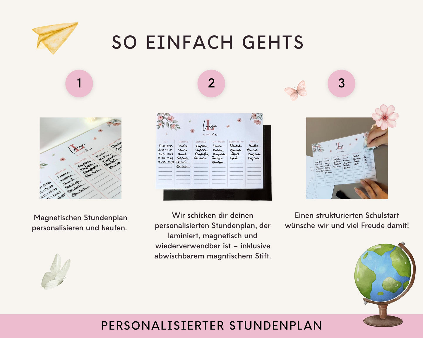 Stundenplan Magnet personalisierbar - Design BLUMEN ROSA