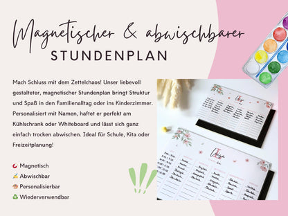 Stundenplan Magnet personalisierbar - Design BLUMEN ROSA