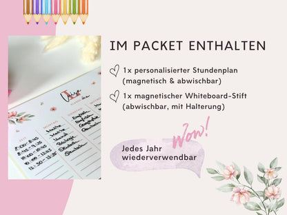 Stundenplan Magnet personalisierbar - Design BLUMEN ROSA