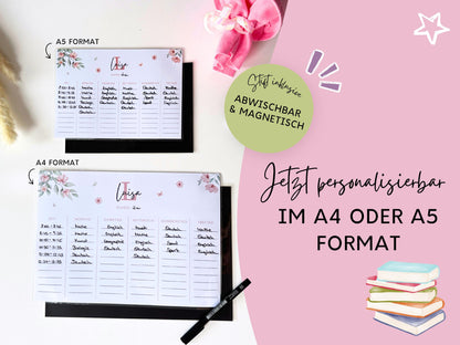 Stundenplan Magnet personalisierbar - Design BLUMEN ROSA