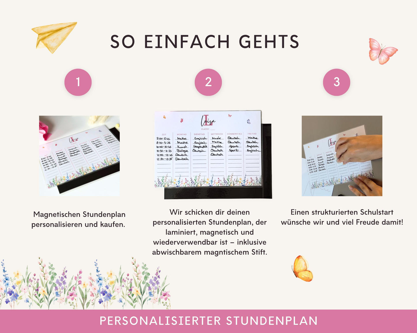 Stundenplan Magnet personalisierbar - Design BLUMENWIESE