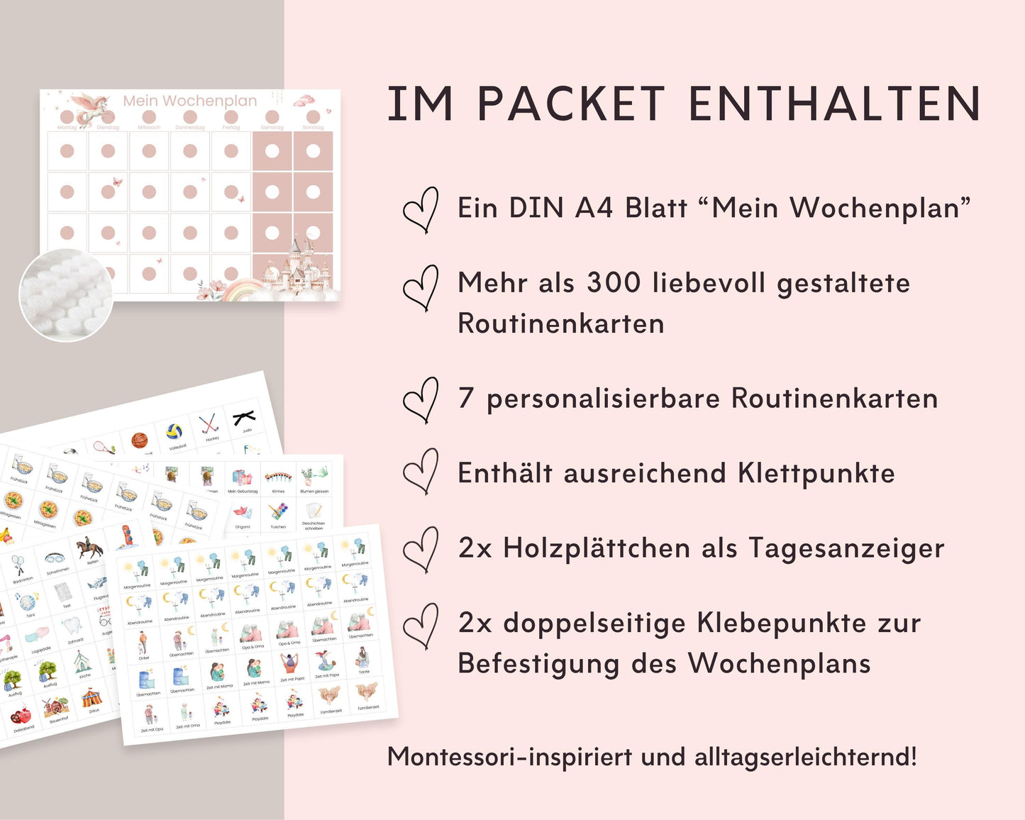 Wochenplaner inkl. Symbolkarten - Design EINHORN - Personalisierbar