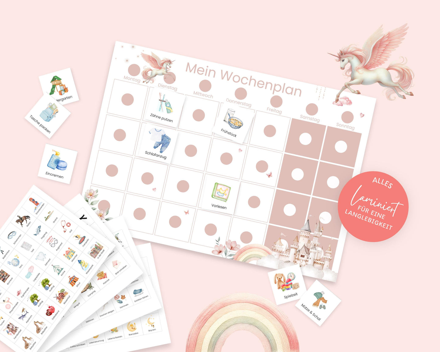 Wochenplaner inkl. Symbolkarten - Design EINHORN - Personalisierbar