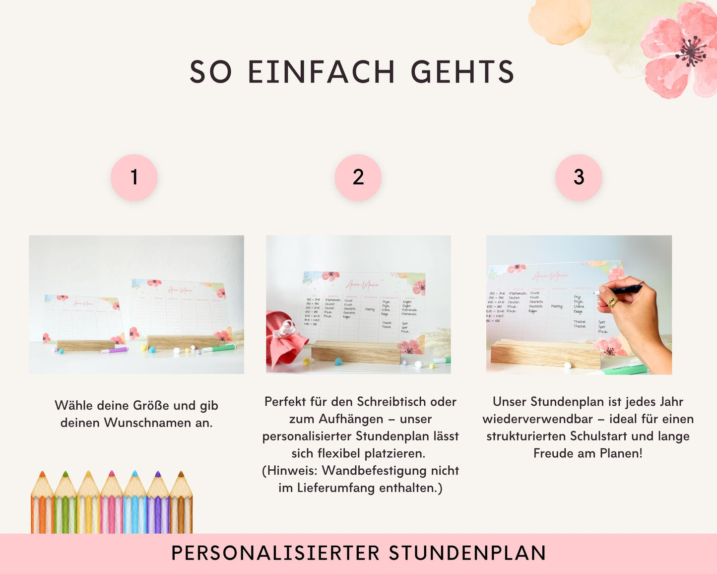 Stundenplan Acryl personalisierbar - Design BLUMEN AQUARELL