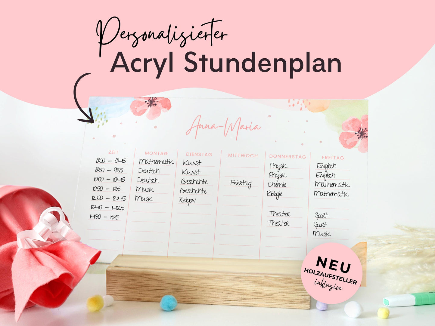 Stundenplan Acryl personalisierbar - Design BLUMEN AQUARELL
