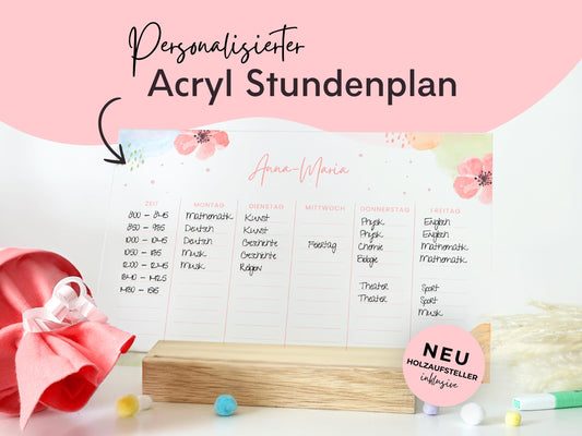 Stundenplan Acryl personalisierbar - Design BLUMEN AQUARELL