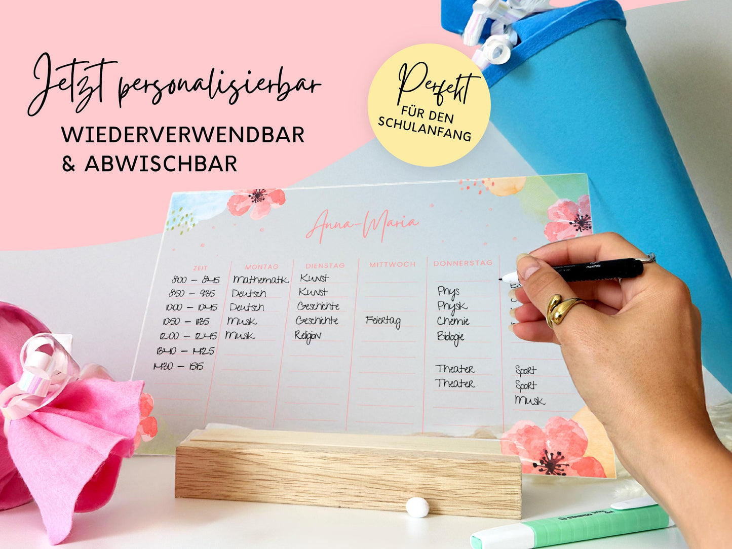 Stundenplan Acryl personalisierbar - Design BLUMEN AQUARELL