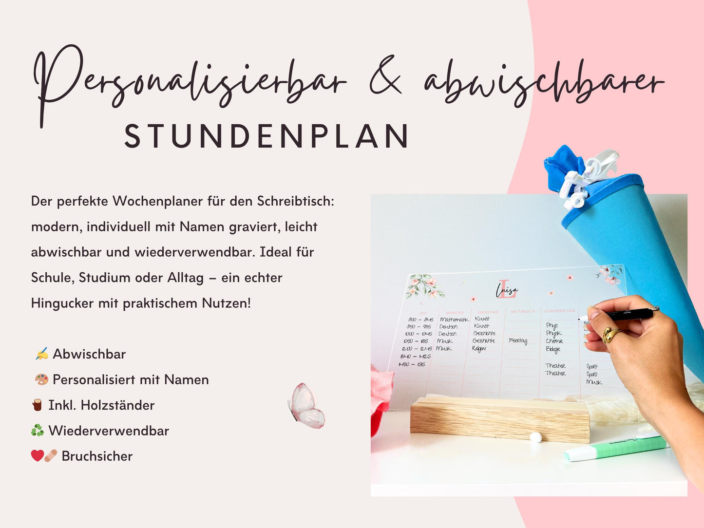 Stundenplan Acryl personalisierbar - Design BLUMEN ROSA
